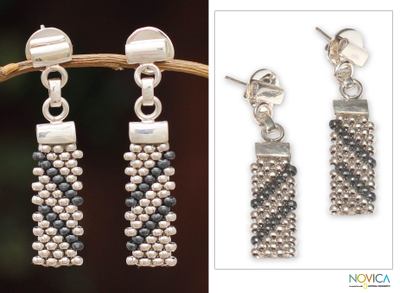 Sterling silver drop earrings, 'Diagonal Delight' - Sterling Silver Drop Earrings