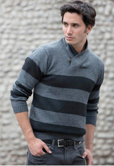 Men's alpaca blend sweater, 'Cortijo Man in Black' - Cortijo Men's Alpaca Wool Pullover Sweater