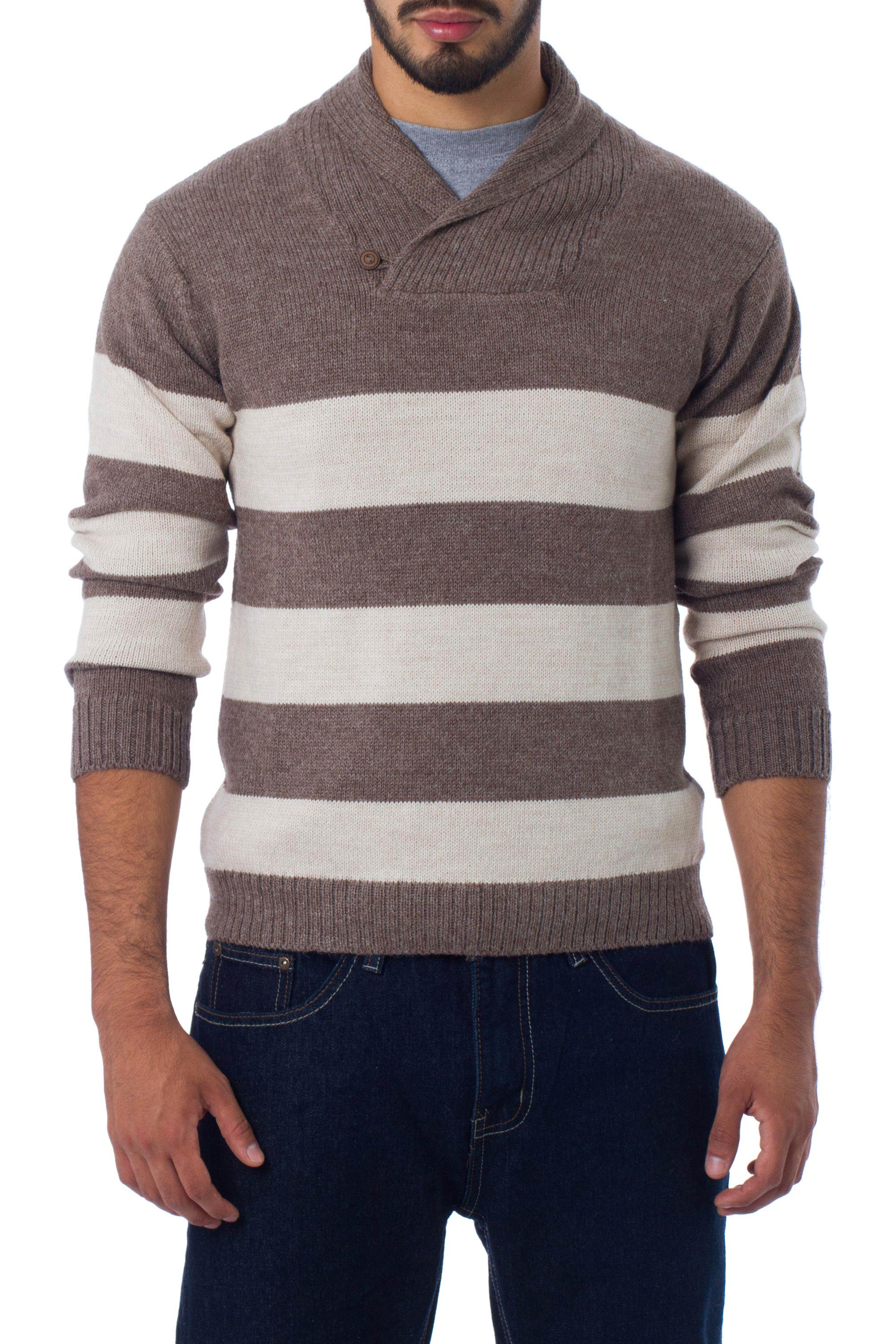 Men's Alpaca Wool Pullover Sweater - Cortijo Man in Beige | NOVICA