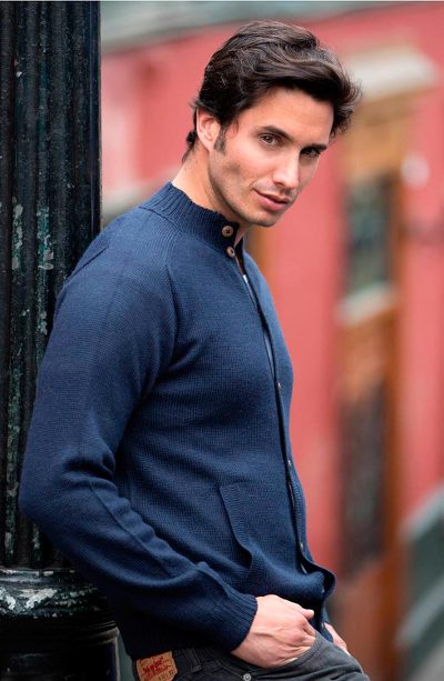Men's alpaca blend cardigan, 'Classic in Royal Blue' - Fair Trade Men's Alpaca Wool Classic Blue Cardigan
