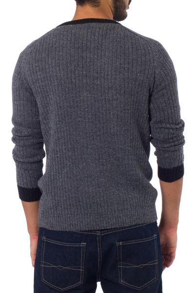 Men's alpaca blend sweater, 'Informal Gray' - Men's alpaca blend sweater