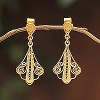 Gold plated filigree dangle earrings, 'Peruvian Lace' - 21K Gold Plated Filigree Dangle Earrings from Peru