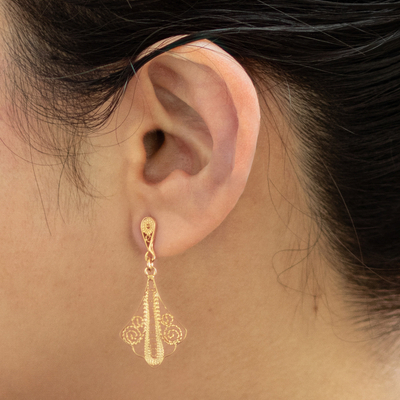 Gold plated filigree dangle earrings, 'Peruvian Lace' - 21K Gold Plated Filigree Dangle Earrings from Peru
