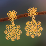Gold vermeil filigree dangle earrings, 'Andean Blossom' - Artisan Crafted Gold Vermeil Filigree Dangle Earrings