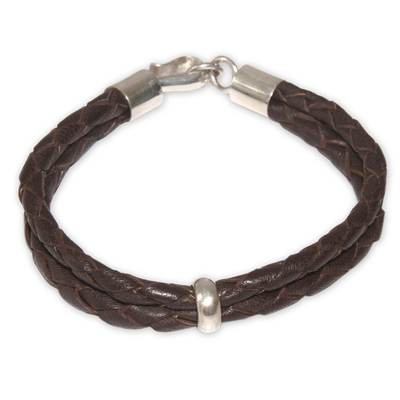 Men's leather bracelet, 'Strategy' - Leather Braided Men's Bracelet