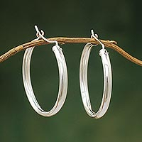 Sterling silver hoop earrings, 'Minimalist Magic'