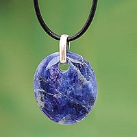 Sodalite pendant necklace, 'Blue Princess' - Collectible Leather Cord Sodalite Necklace from Peru