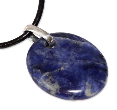 Sodalite pendant necklace, 'Blue Princess' - Collectible Leather Cord Sodalite Necklace from Peru