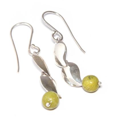 Serpentine dangle earrings, 'Leaf in the Wind' - Sterling Silver and Serpentine Dangle Earrings