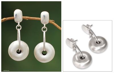 Sterling silver dangle earrings, 'Andean Charm' - Handcrafted Modern Sterling Silver Dangle Earrings
