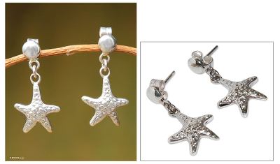 Sterling silver dangle earrings, 'Starfish of Tumbes' - Sterling silver dangle earrings