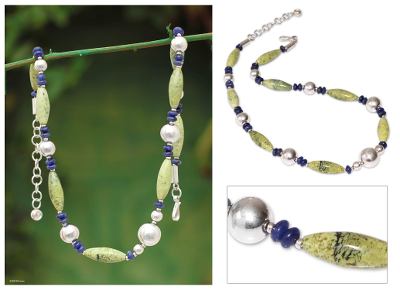 Sodalite and serpentine beaded necklace, 'Nature's Harmony' - Sodalite and serpentine beaded necklace