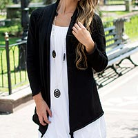 Cotton and alpaca blend cardigan, 'Andean Black' - Cotton Alpaca Blend Fashion Cardigan