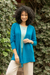 Cotton and alpaca sweater, 'Andean Blue' - Artisan Crafted Cotton Alpaca Blend Cardigan (image 2) thumbail