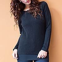 Cotton and alpaca sweater, 'Puno Black' - Handcrafted Peruvian Classic Pullover Sweater