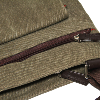 Cotton messenger bag, 'Ica Traveler' - Leather Accent and Cotton Shoulder Bag 