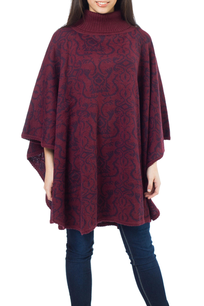 Alpaca blend reversible poncho, 'Sublime Violet' - Alpaca Wool Blend Patterned Poncho from Peru