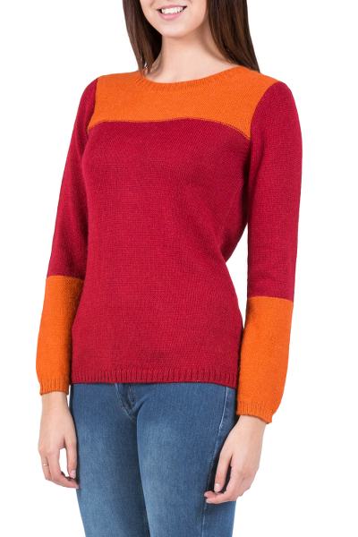 Alpaca blend sweater, 'Andean Sunset' - Handmade Peruvian Women's Alpaca Wool Sweater