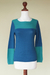 Alpaca blend sweater, 'Andean Blues' - Artisan Crafted Alpaca Blend Color Block Sweater (image 2c) thumbail
