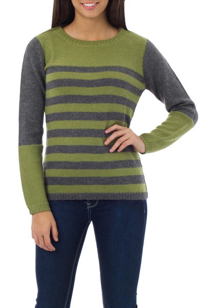 Alpaca blend sweater, 'Arequipa Elegance' - Alpaca Blend Striped Pullover Sweater