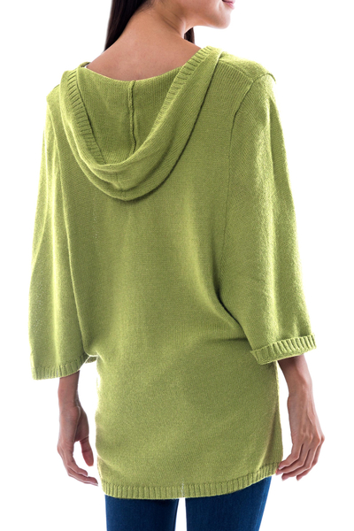 Alpaca blend hooded pullover, 'Green Trujillo Lady' - Alpaca Blend Hooded Pullover from Peru