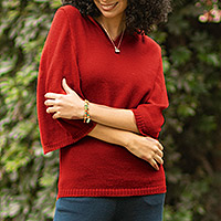 Featured review for Alpaca blend hoodie sweater, Red Trujillo Lady