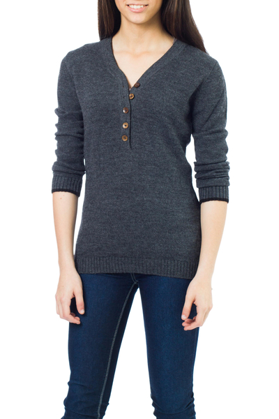 Alpaca blend sweater, 'Cuzco Gray' - Alpaca Blend Pullover Sweater