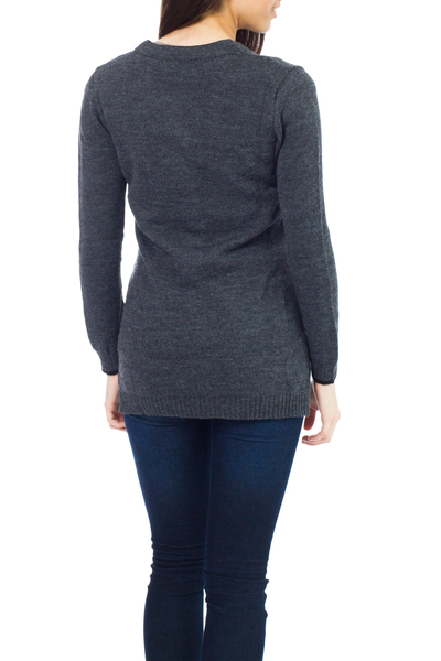 Alpaca blend sweater, 'Cuzco Gray' - Alpaca Blend Pullover Sweater