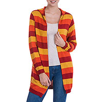 Alpaca blend hoodie sweater, 'Winter Cheer' - Alpaca Wool Striped Hooded Sweater