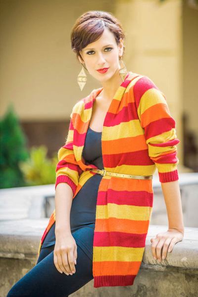 Alpaca blend hoodie sweater, 'Winter Cheer' - Alpaca Wool Striped Hooded Sweater