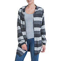 Alpaca blend hoodie sweater, 'Winter Shadows' - Striped Alpaca Blend Hoodie Sweater