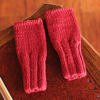 Alpaca blend fingerless mitts, 'Andean Passion' - Alpaca Blend Fingerless Mitts