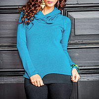 Featured review for Cotton and alpaca sweater, Turquoise Warmth