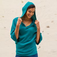 Alpaca blend hoodie sweater, 'Turquoise Trujillo Lady' - Feminine Alpaca Wool Blend Sweater with Hood