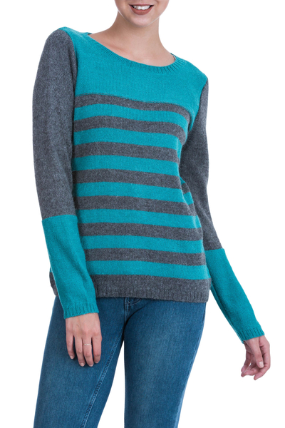 Alpaca blend sweater, 'Colca Elegance' - Unique Striped Alpaca Wool Sweater
