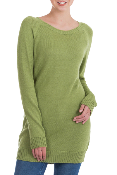 Handmade Alpaca Eool Green Pullover Sweater