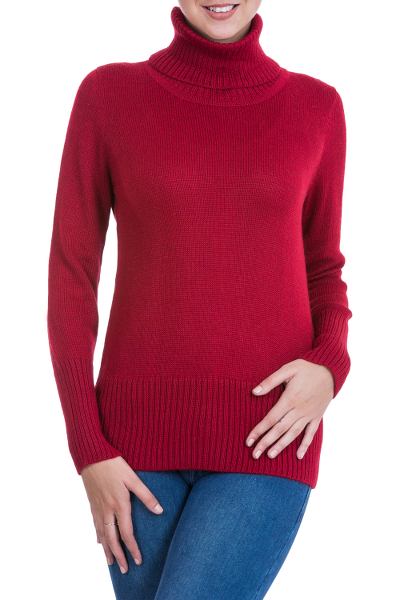 Alpaca blend sweater, 'Ravishing Ruby' - Alpaca Blend Turtleneck Sweater