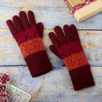 100% alpaca gloves, 'Diamond of the Andes' - Handmade Alpaca Wool Patterned Gloves