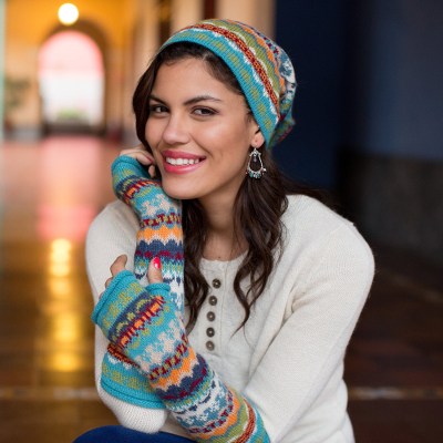 100% alpaca hat, 'Ancash Fantasy' - Alpaca Wool Women's Multicolor Knit Hat