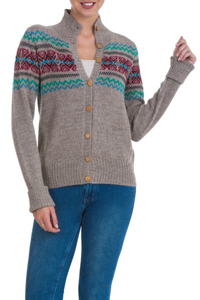 100% alpaca cardigan, 'Lima Sublime' - Alpaca Wool Button Up Cardigan Sweater