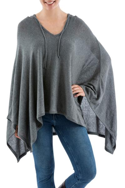 Pima cotton hooded poncho, 'Trendy Grey' - Women's Peruvian Pima Cotton Hooded Poncho in Grey