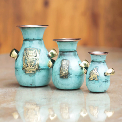 Copper and bronze vases, Inca Inheritance (set of 3)