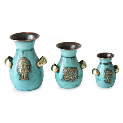 Copper and bronze vases, 'Inca Inheritance' (set of 3) - Unique Archaeological Copper Bronze Vase (Set of 3)