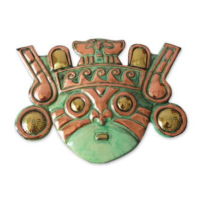 Copper mask, 'Cat Warrior' - Handcrafted Warrior Archaeological Bronze Copper Mask