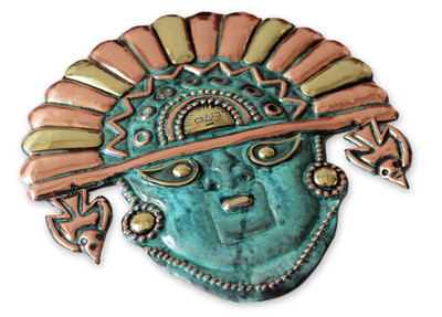 Copper and bronze mask, 'Ai Apaec' - Unique Copper and Bronze Wall Mask