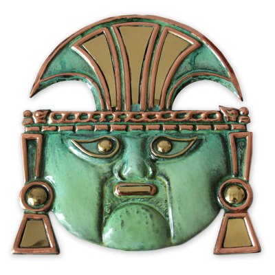 Copper and bronze mask, 'Moche God Great Ai Apaec' - Handmade Archaeological Copper and Bronze Mask