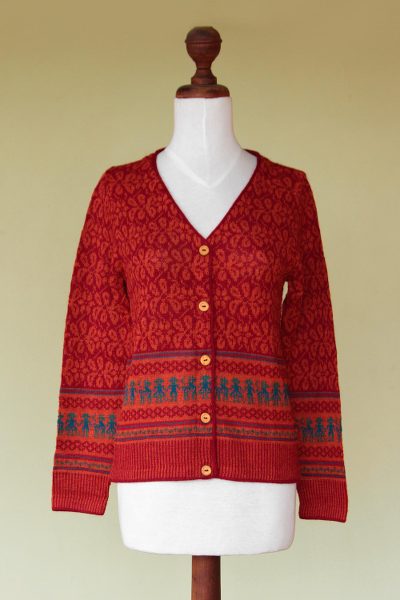 100% alpaca cardigan, 'Alpaca Fantasy' - Fair Trade Alpaca Wool Button Up Cardigan