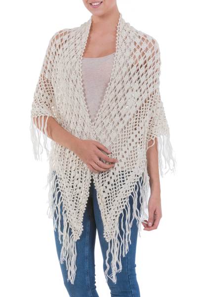 100% alpaca shawl, 'Amazon Ivory' - Vintage Inspired Shawl Elegant All Seasons Womens Wrap