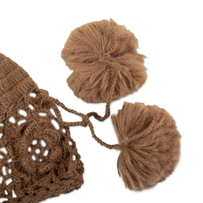 gorro 100% alpaca - Gorro tejido de lana de alpaca floral hecho a mano para mujer