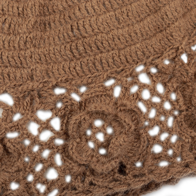 gorro 100% alpaca - Gorro tejido de lana de alpaca floral hecho a mano para mujer